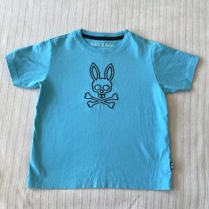 Psycho Bunny Kids Blue Graphic T-Shirt Skull Bunny Crossbones Cotton Size 5/6 XS